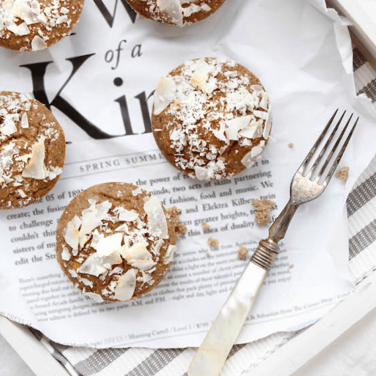 Vegan banana coconut and teff muffins