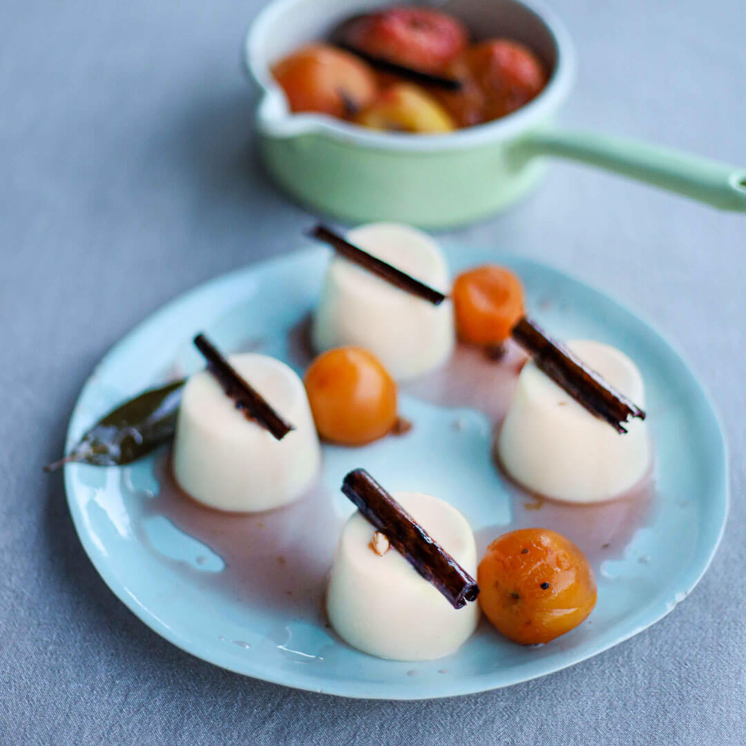 Panna cotta with poached stone fruit