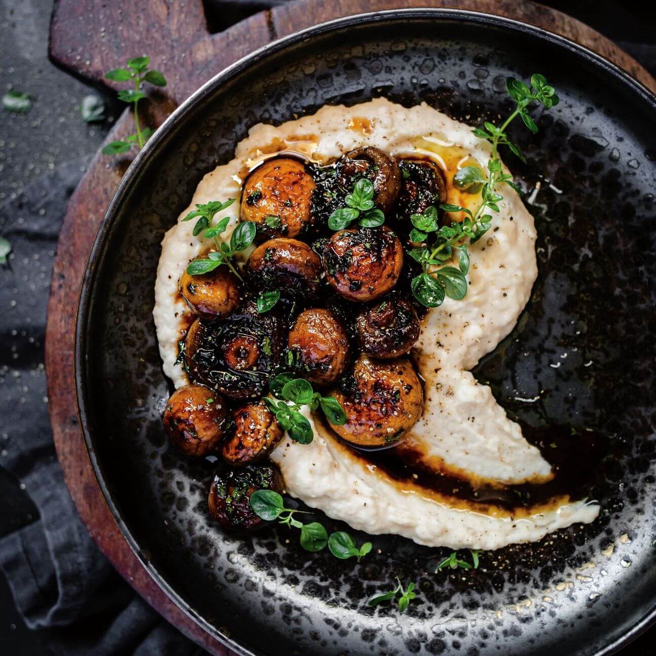 Butter bean smash with roasted mushrooms