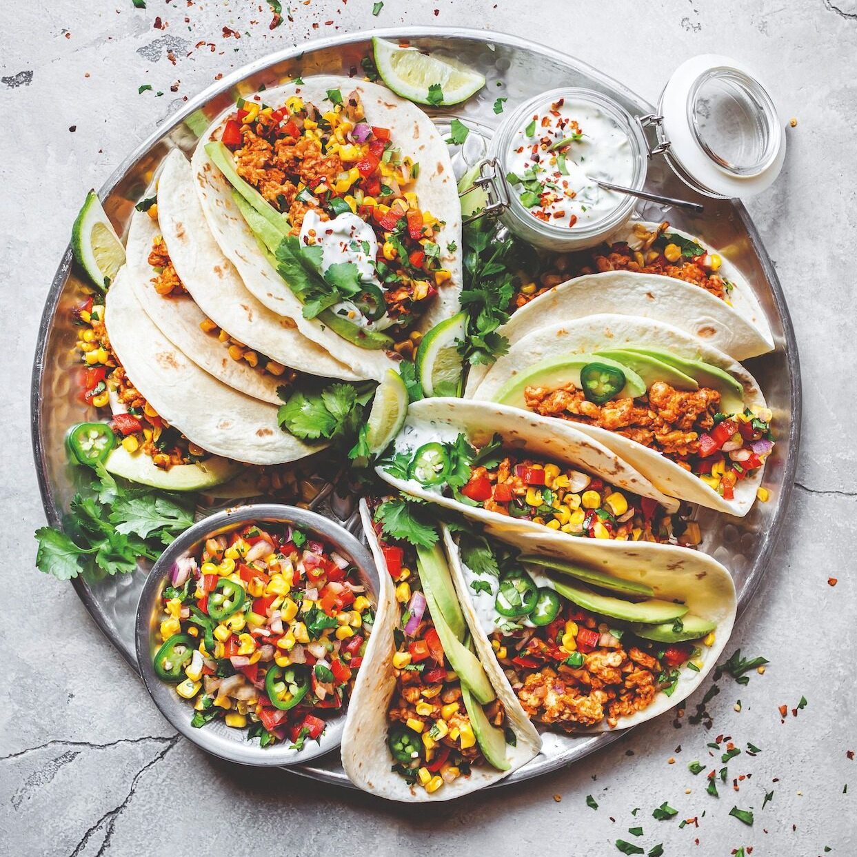 Tempeh tacos with charred corn salsa
