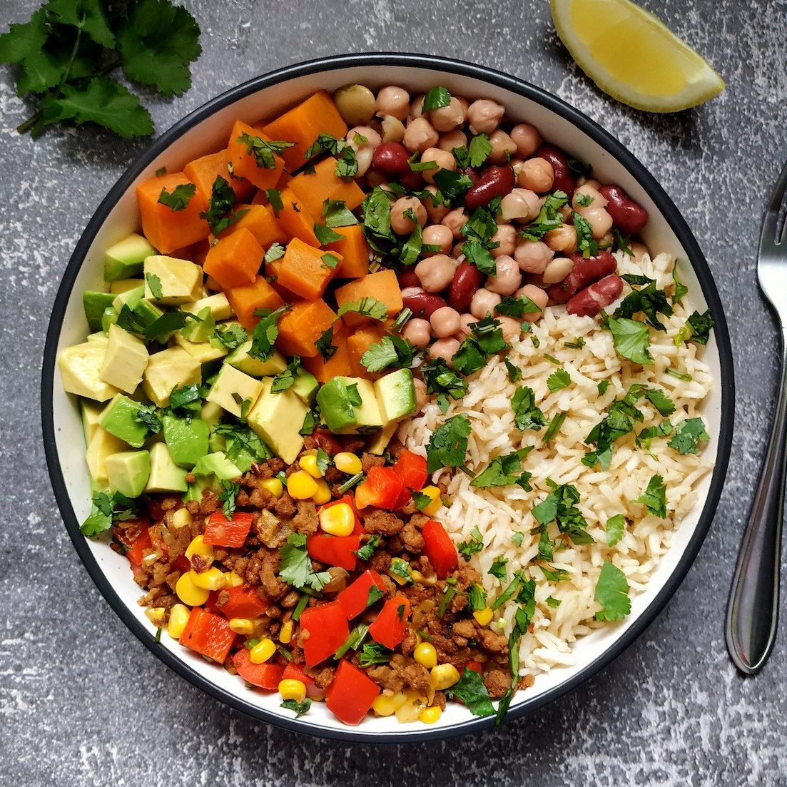 High-protein vegan burrito bowl