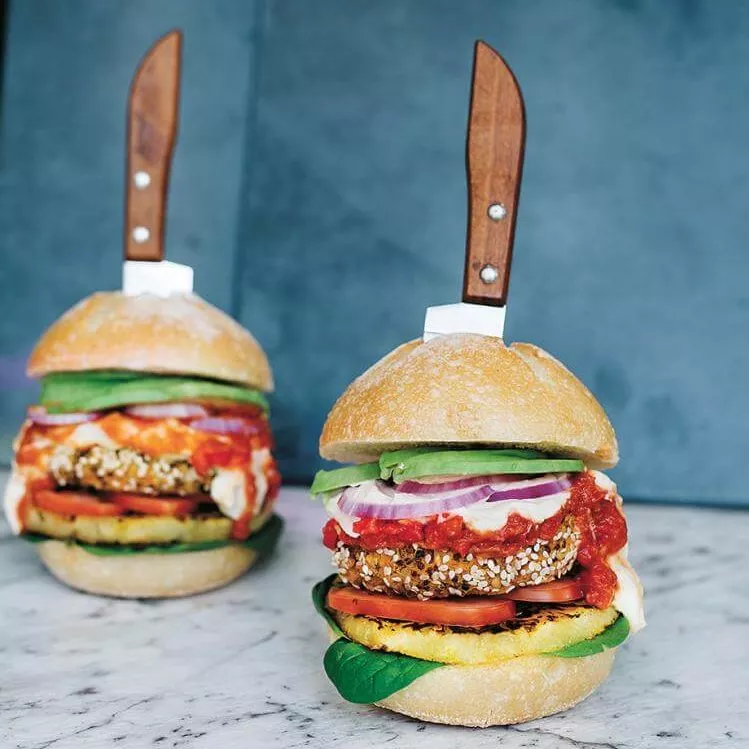 Ellie Bullen's vegan burger towers