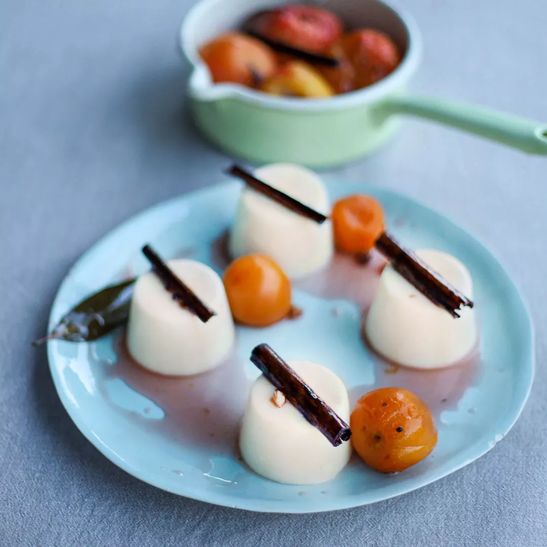 Panna cotta with poached stone fruit