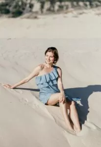 Stay golden couture short dress with ruffles and recycled tencel