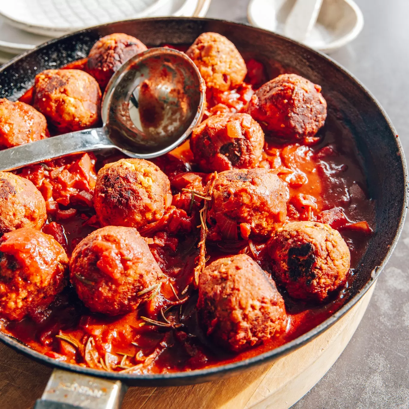 Meatless meatballs with marinara sauce