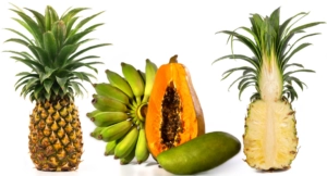 Pineapple, papaya, unripe bananas 