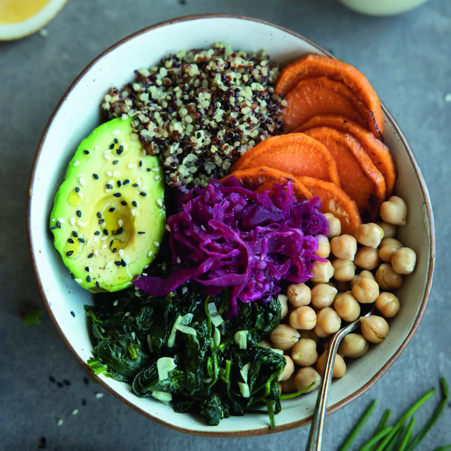 Quinoa Buddha bowl with tahini dressing