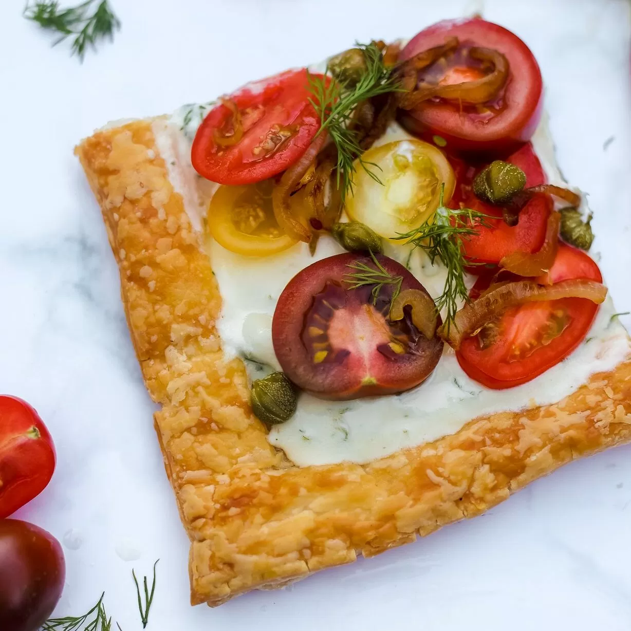 Whipped feta and cherry tomato tart