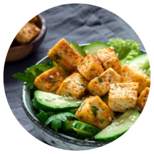 Bowl of tofu and cucumber