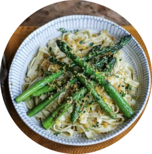 Asparagus fettuccine in bowl