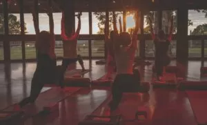 Yoga class at sunrise at Gwinganna