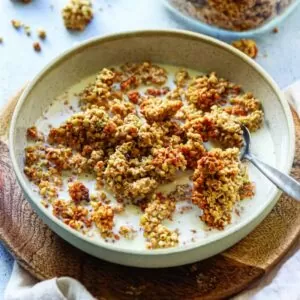 Claire Power - granola in bowl with plant-based milk