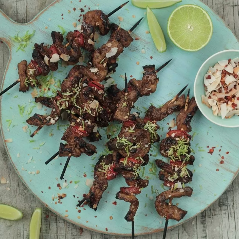Coconut chilli lime strip kebabs