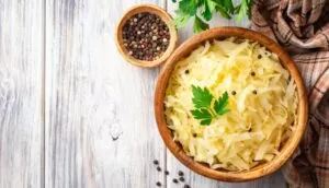 Sauerkraut in wooden bowl