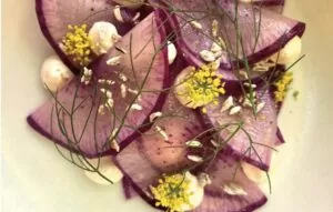 Yellow restaurant, Sydney - Purple Daikon + Green Apple + Wild Fennel dish