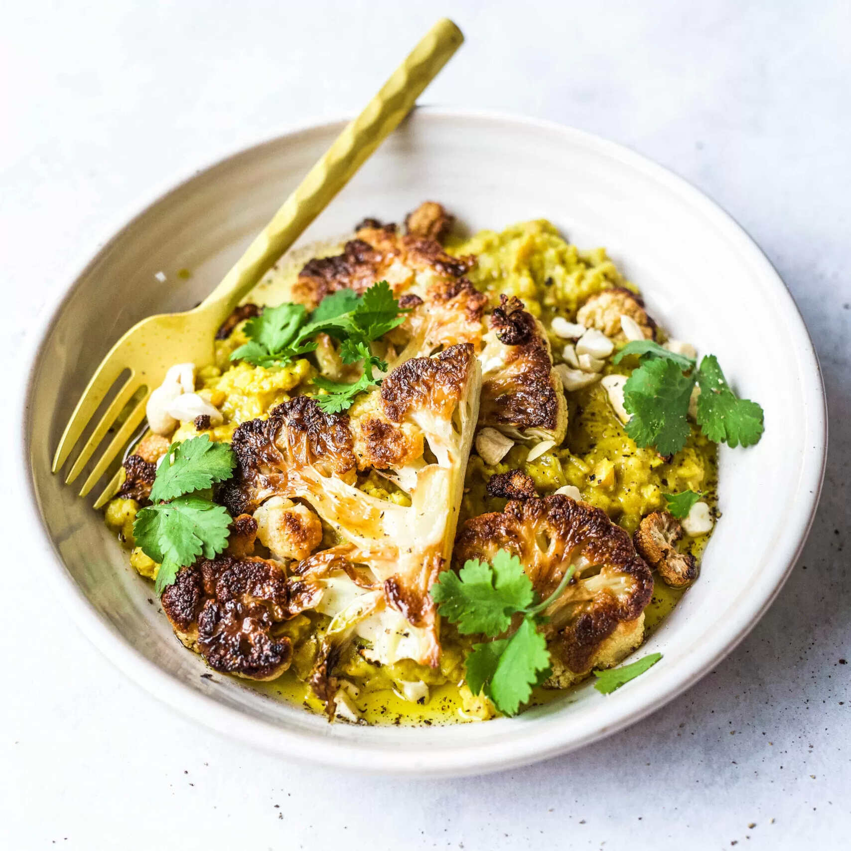 Split pea dhal with roast cauliflower and rice