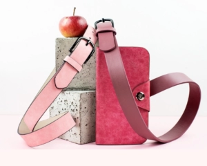 Array of beautiful vegan accessories made from apple leather