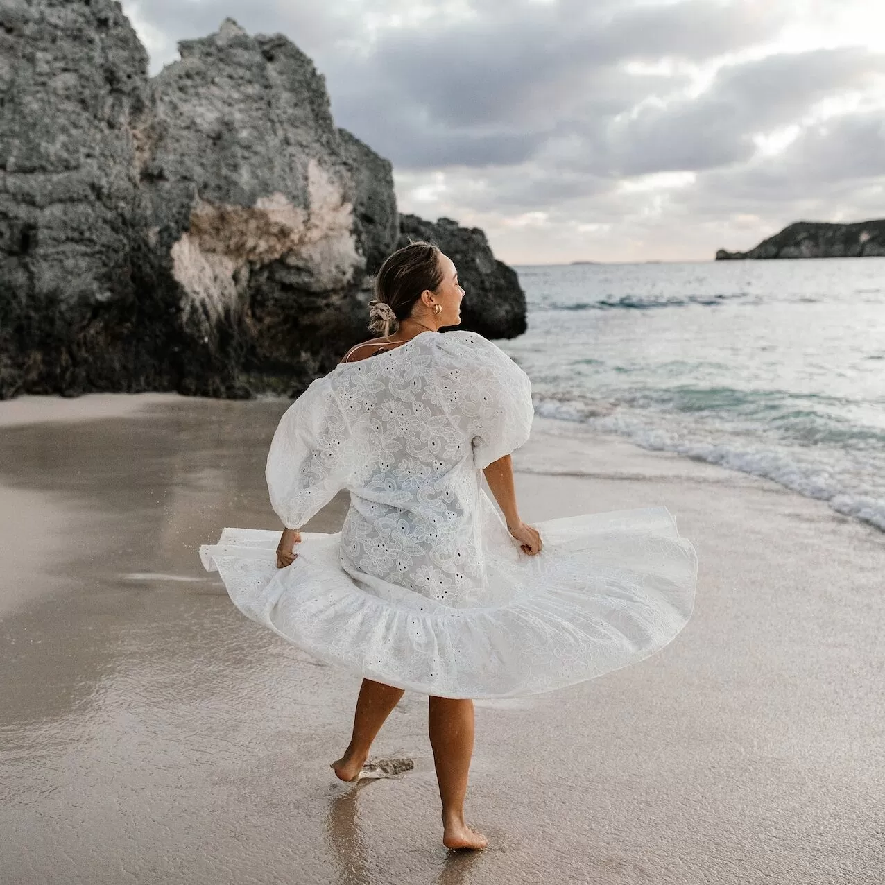 Moving meditation concept - woman on beach