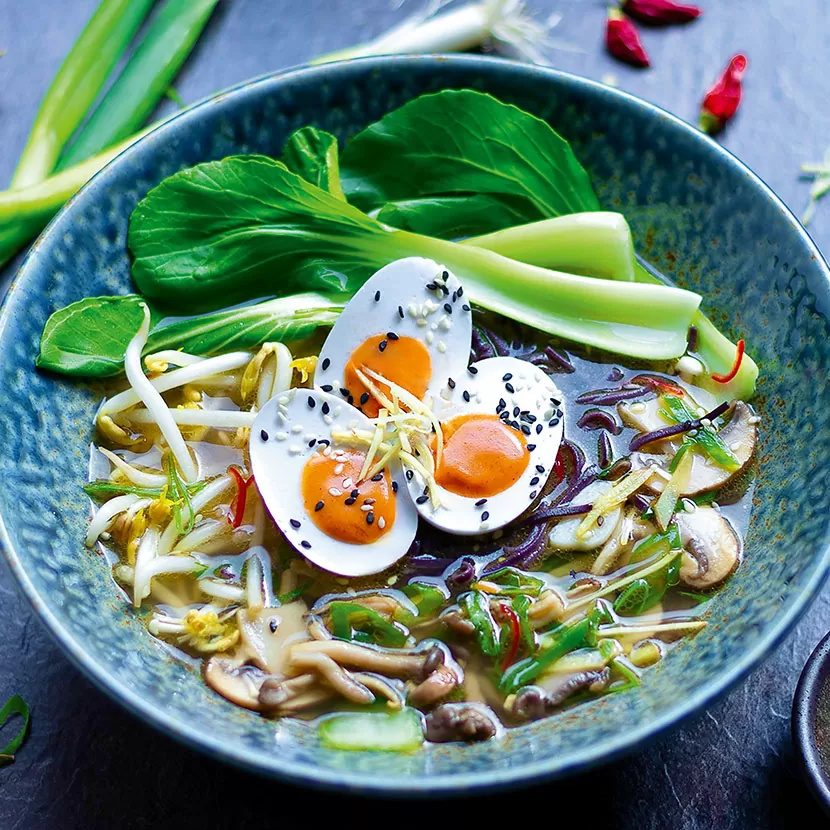 Ginger ramen with vegan eggs